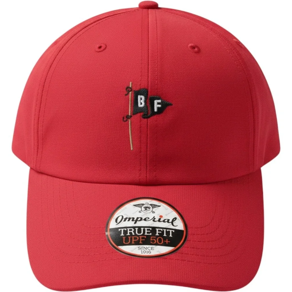 Imperial True Fit Red Performance Hat BF Flag Logo UPF 50+ Adjustable Cap X210P